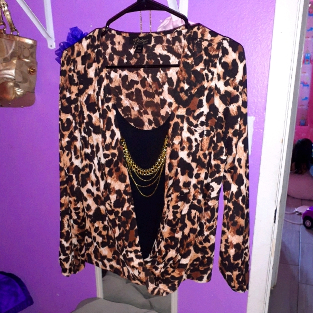Thalia Sodi cheetah print chiffon top M
